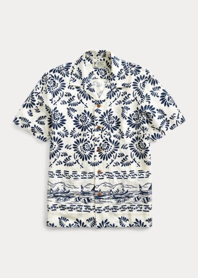 Men's Ralph Lauren Print Linen Camp Shirts | 321506NWK